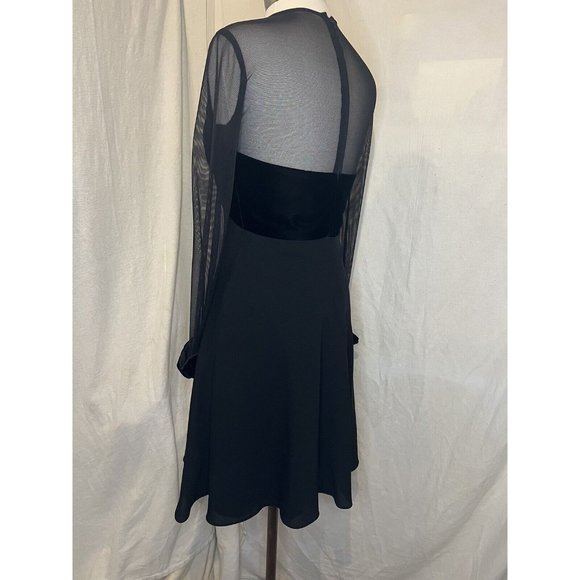 Beautiful RAMINI Dress Size 8 Black Long Sleeve Velvet, Sheer & Tulle Lined - Picture 4 of 14